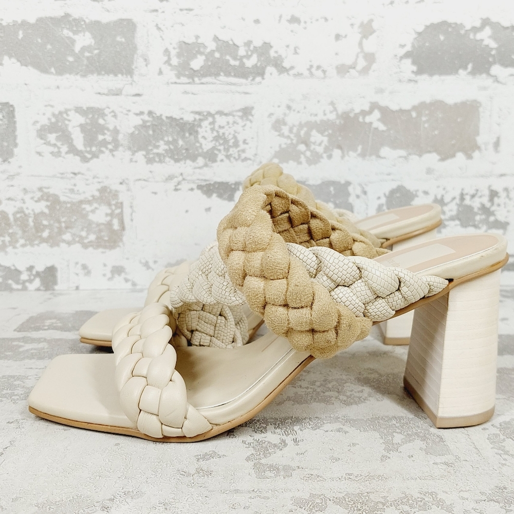 New Dolce Vita Partha Ivory Multi Stella Woven Block Heel Square Sandal A724